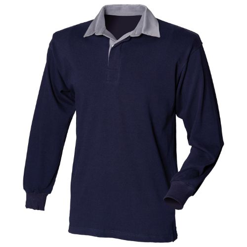 Front Row Long Sleeve Original Rugby Shirt Navy/Slate collar